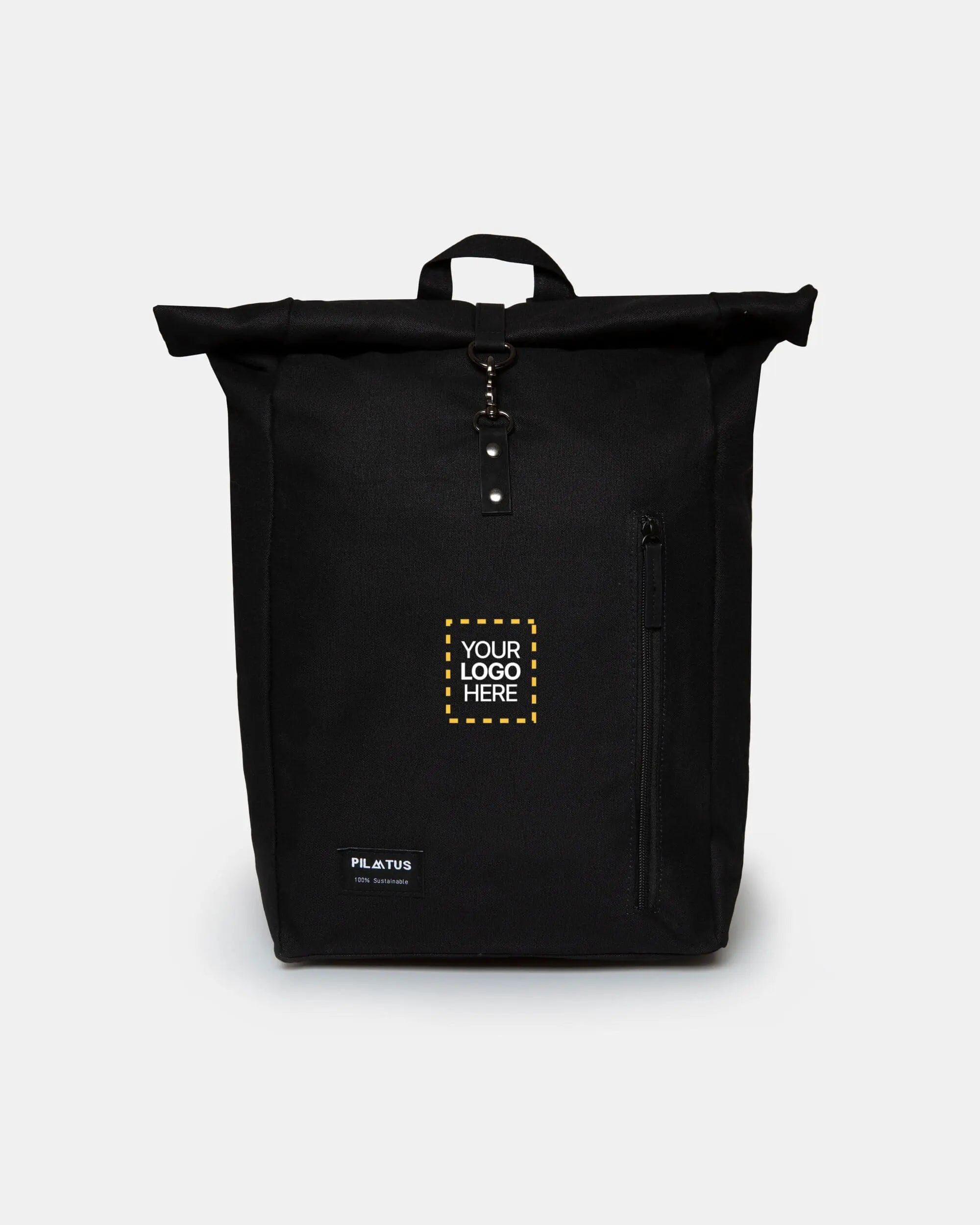 Mochila personalizada Eco Bag en Deep Black marca Pilatus Brand con espacio para logotipo corporativo