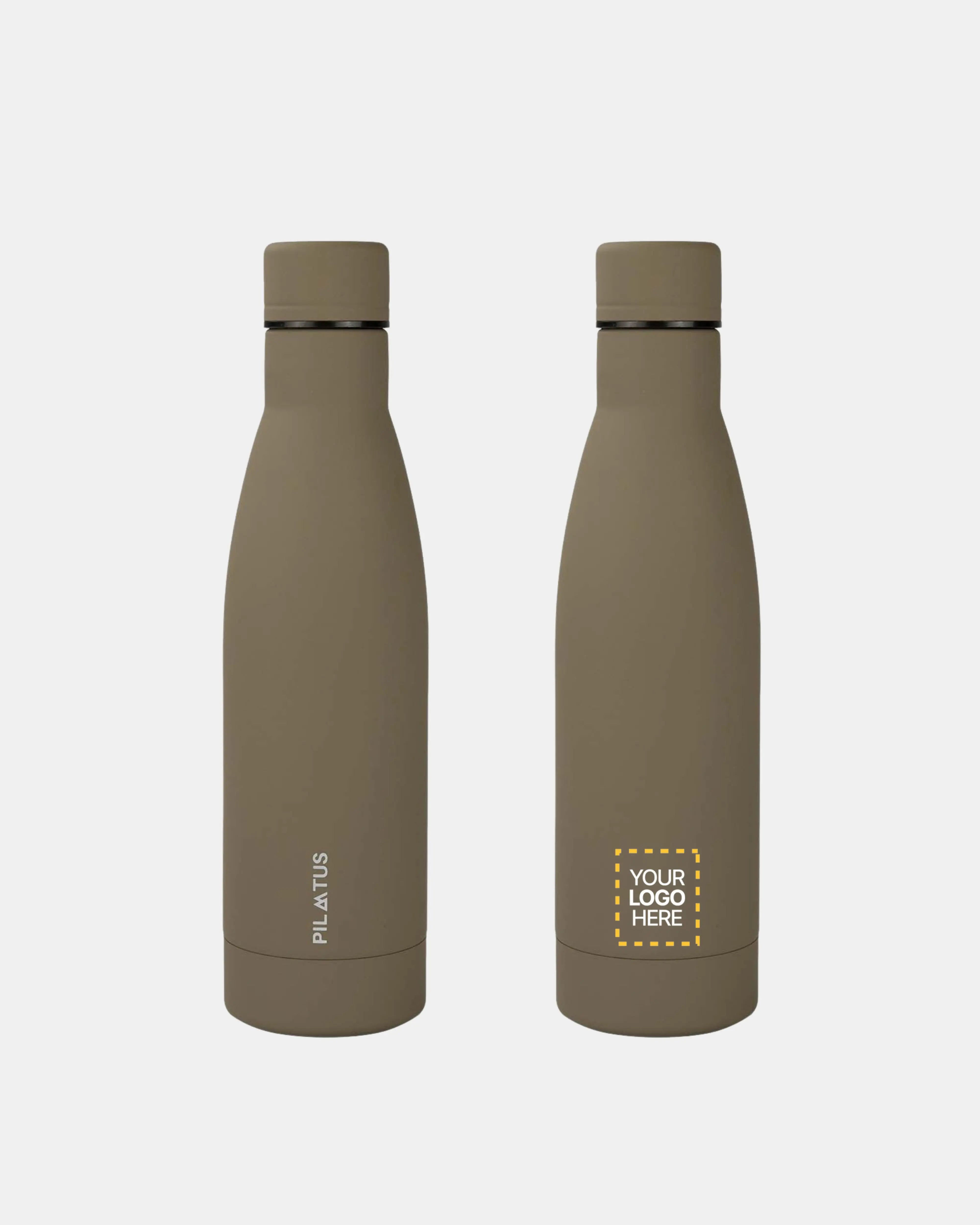 Botella personalizada Executive en light brown marca Pilatus Brand con espacio para logotipo corporativo