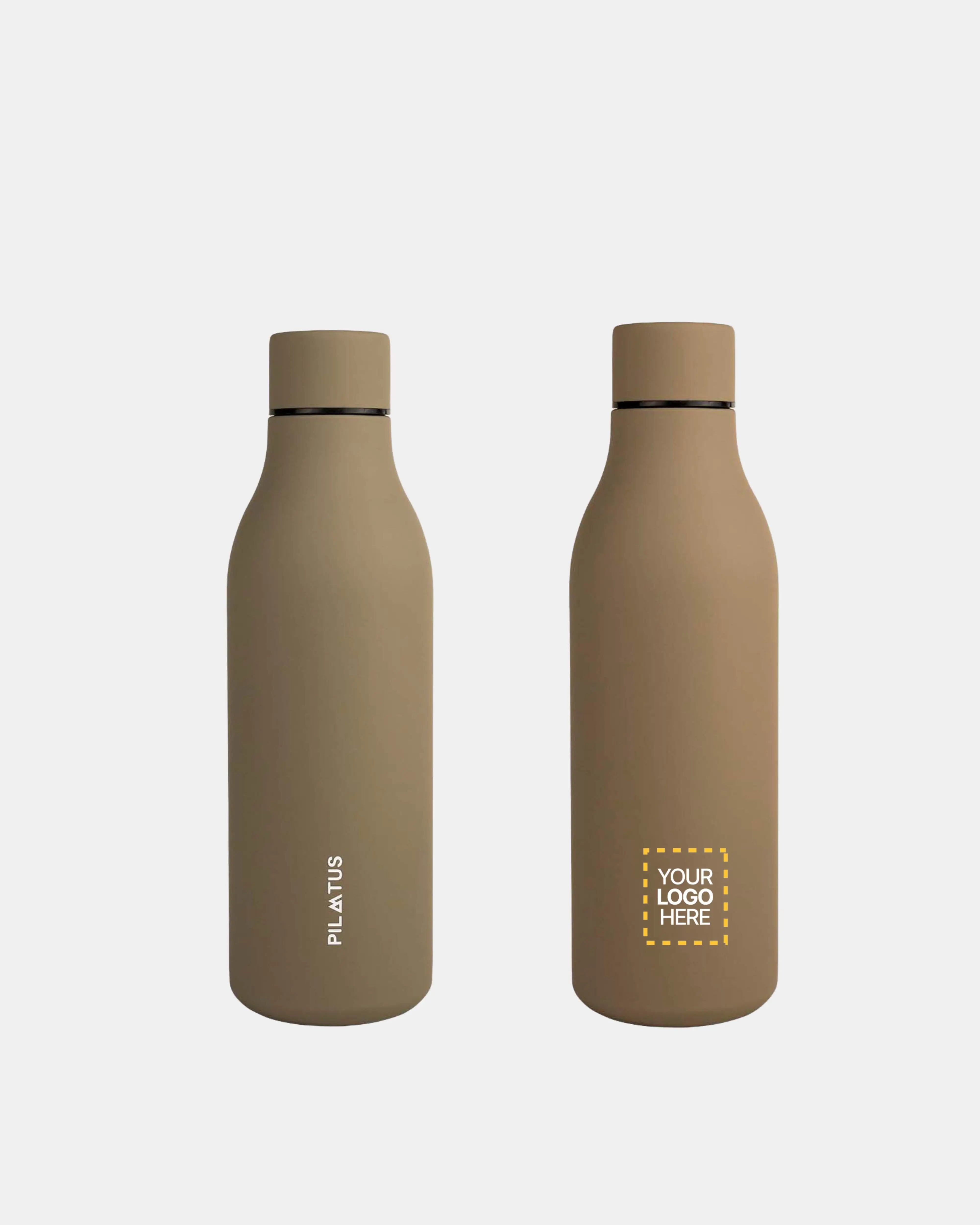 Botella personalizada Urban en Light Brown marca Pilatus Brand con espacio para logotipo corporativo