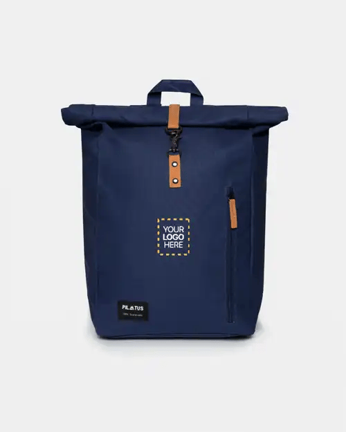 Mochila personalizada Ecobag en Azul marca Pilatus Brand con espacio para logotipo corporativo