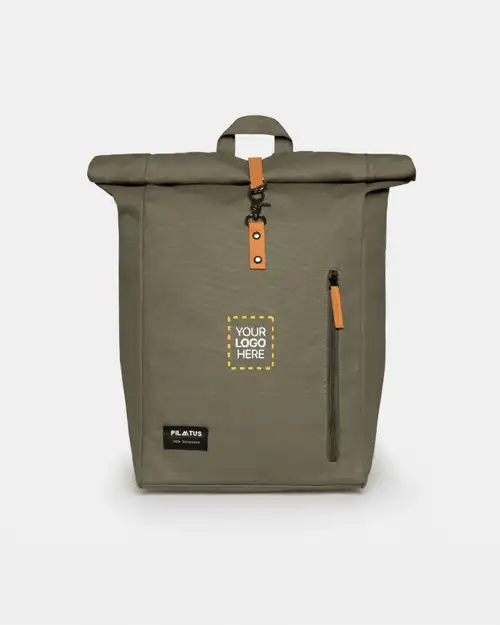 Mochila personalizada Ecobag en Green Militar marca Pilatus Brand con espacio para logotipo corporativo