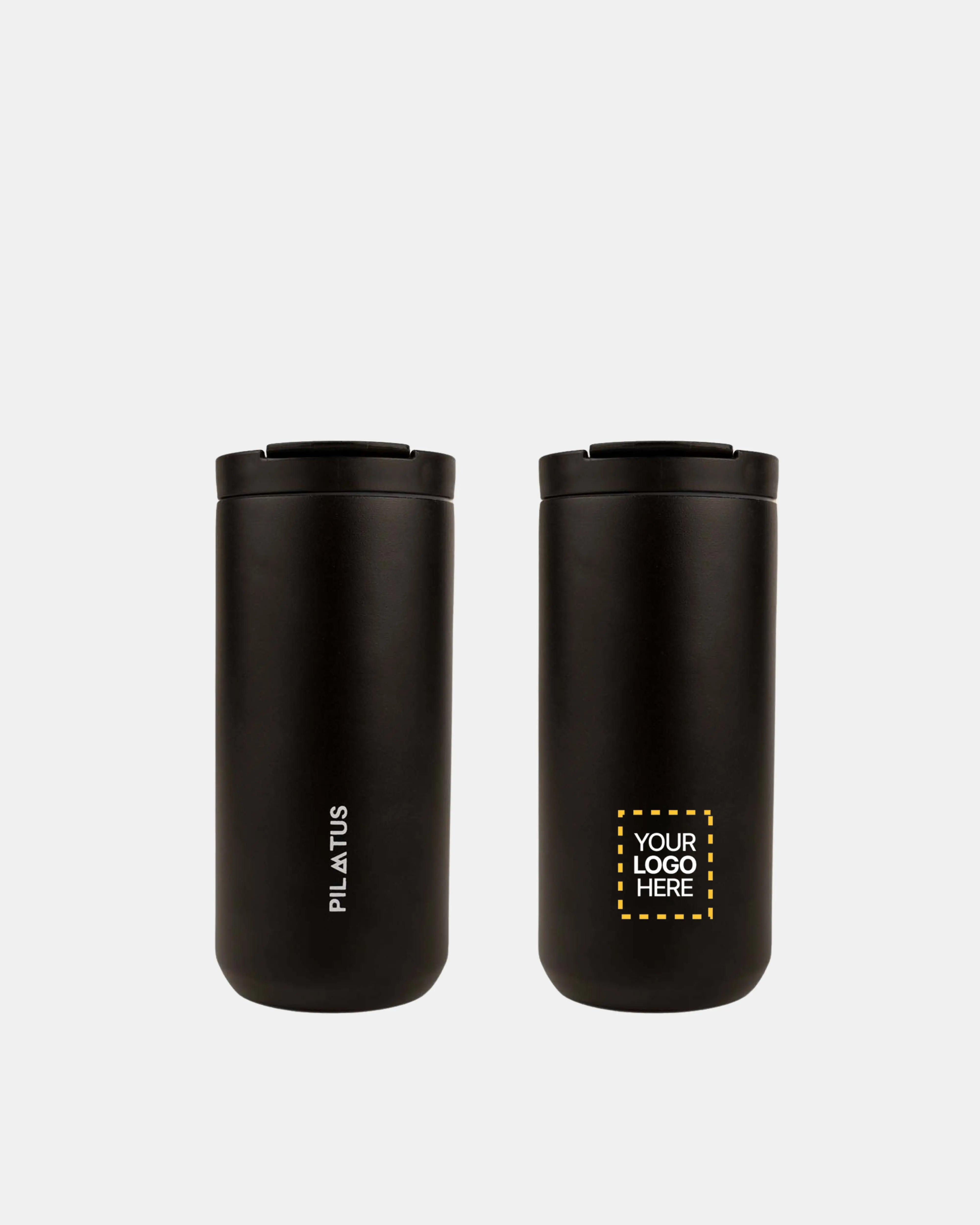 Coffee Thermo personalizado en Deep Black marca Pilatus Brand con espacio para logotipo corporativo