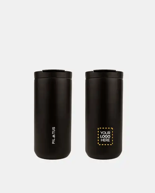 Coffee Thermo personalizado en Deep Black marca Pilatus Brand con espacio para logotipo corporativo