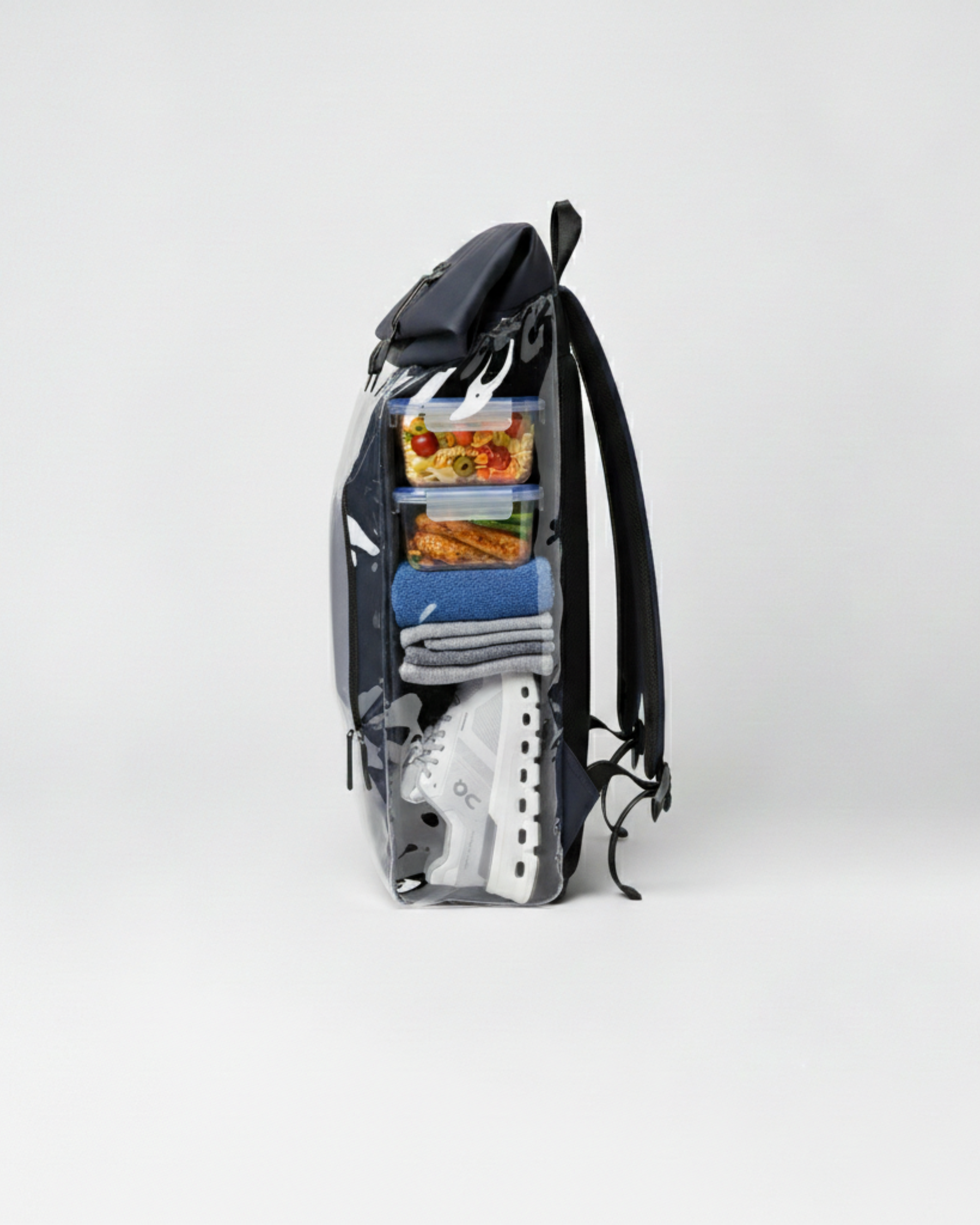 Mochila mini urban azul lateral transparente