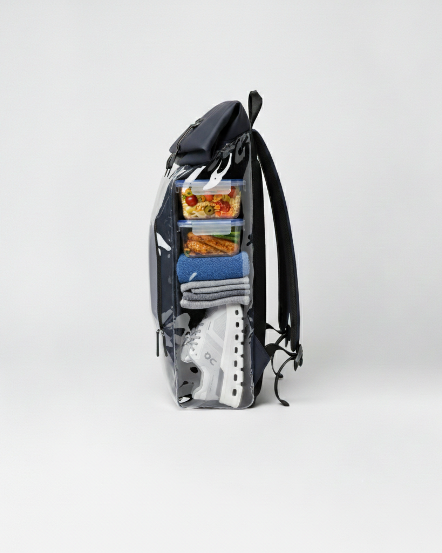 Mochila mini urban azul lateral transparente