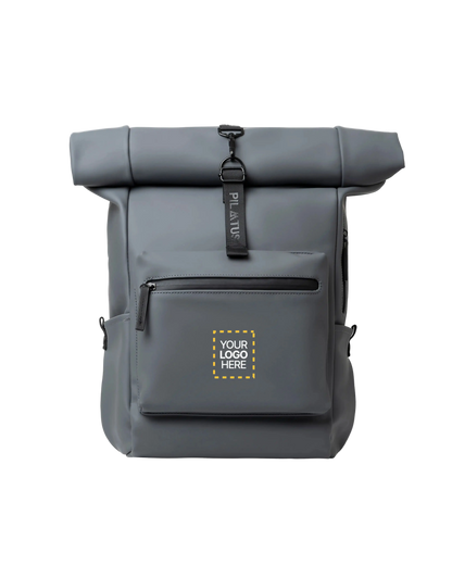 Mochila personalizada Urban en gris marca Pilatus Brand con espacio para logotipo corporativo