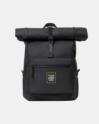 Mochila personalizada Urban en negro marca Pilatus Brand con espacio para logotipo corporativo